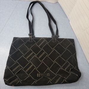 American Leather Co. Mercer Suede Woven Tote Black Satchel Bag Purse Barely Used